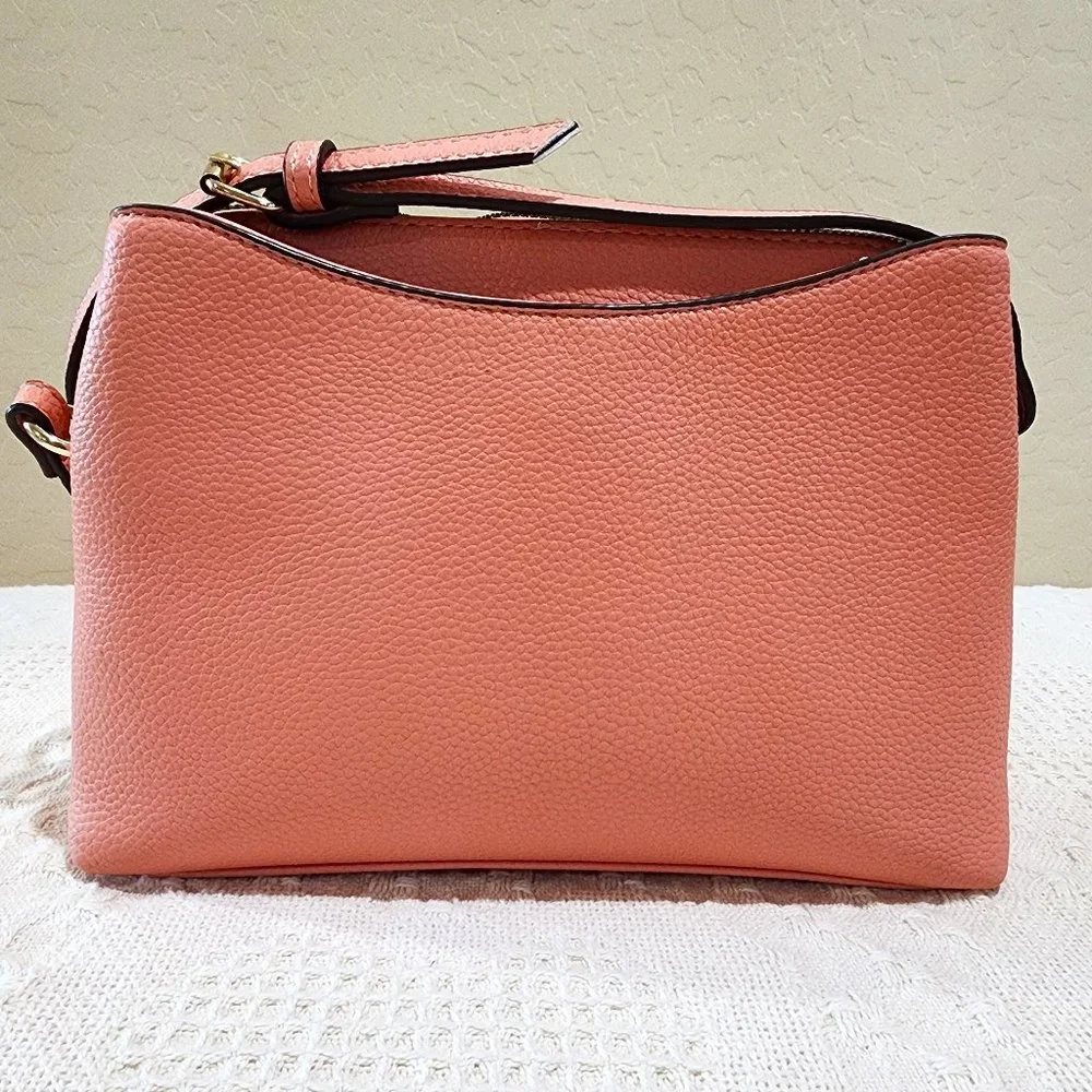 Nanette Lepore Peach Pink Three Pocket Dressy Gold Accent Crossbody Bag Purse